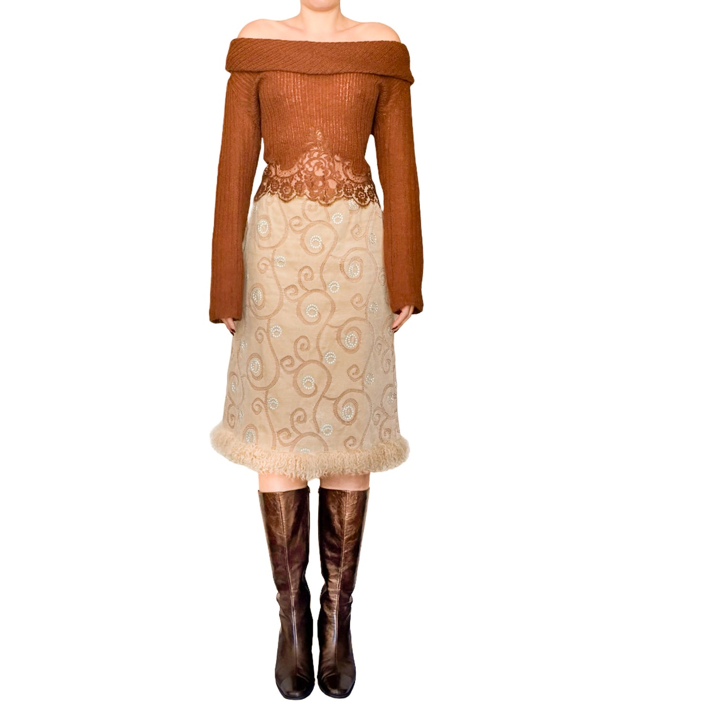 Nomadic Cotton Velvet Skirt w/ Nappa Lamb Fur