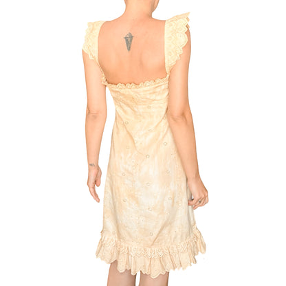 Moschino  2002 Butter Eyelet Ruched Dress - Documented