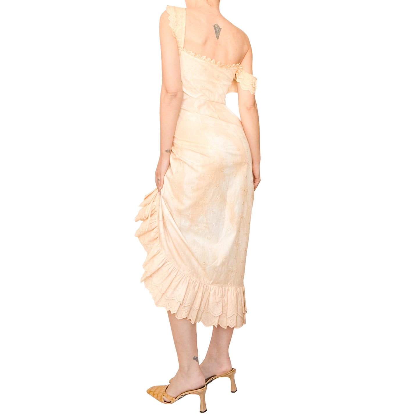 Moschino 2002 Eyelet Cotton Ruched Dress - Runway
