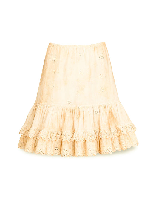 Moschino 2002 Ivory Eyelet Ruffle Skirt - Runway