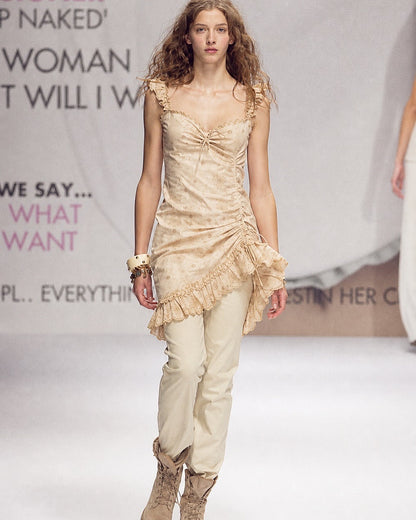 Moschino 2002 Eyelet Cotton Ruched Dress - Runway