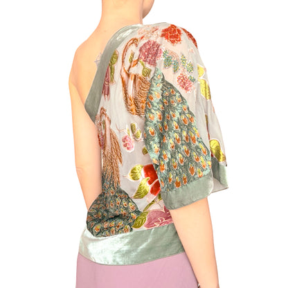 VTG 90s Silk Peacock Beaded Top