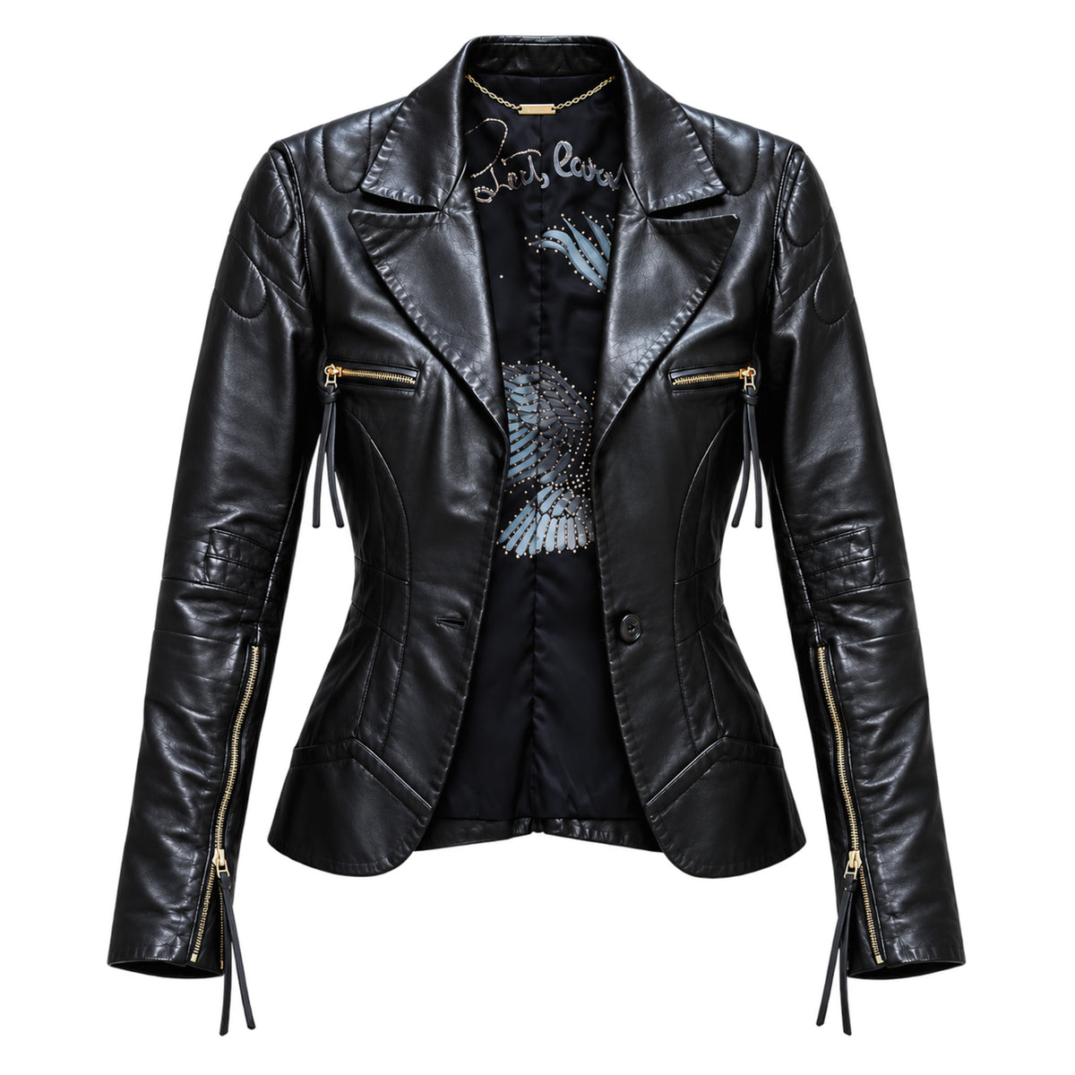 Roberto Cavalli 2003 Black Leather Biker Blazer