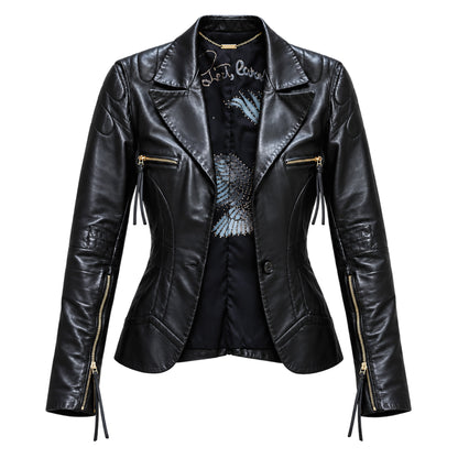 Roberto Cavalli 2003 Black Leather Biker Blazer
