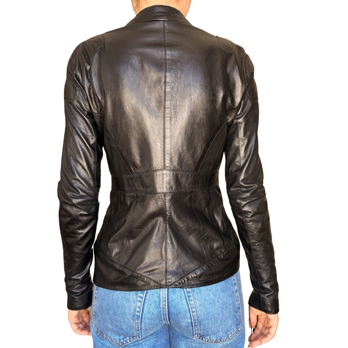 Roberto Cavalli 2003 Black Leather Biker Blazer