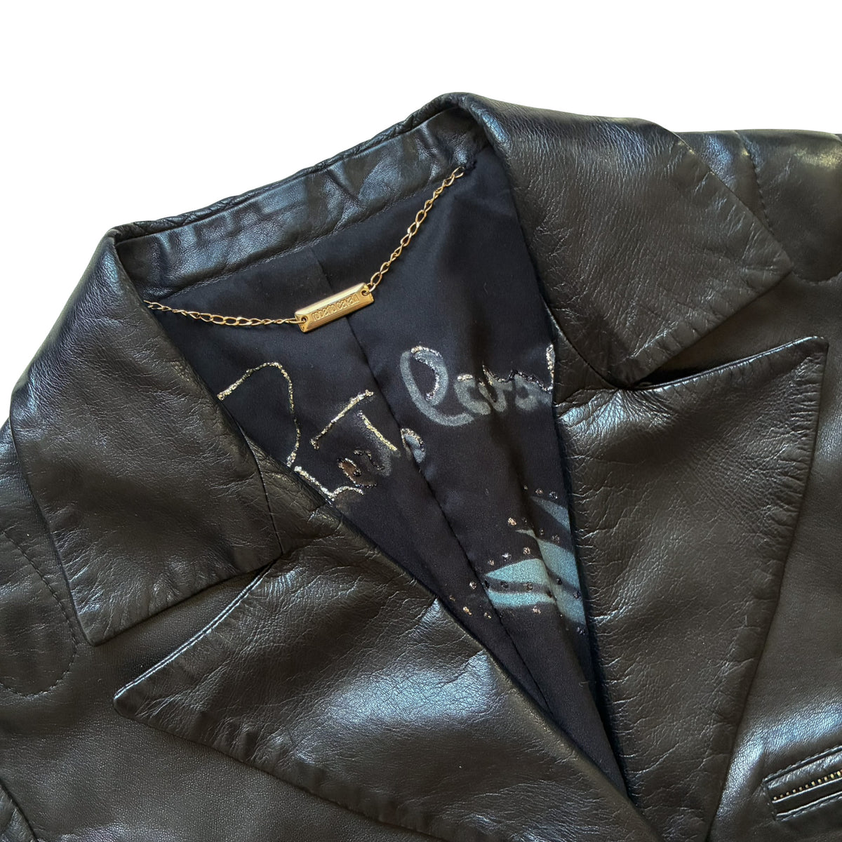 Roberto Cavalli 2003 Black Leather Biker Blazer