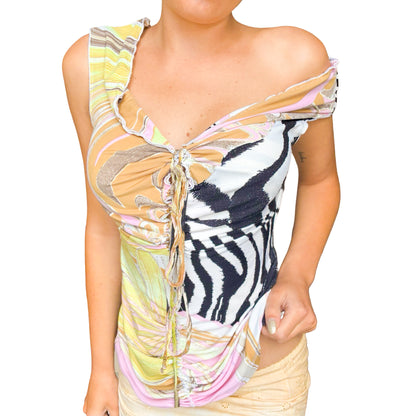 Roberto Cavalli 2004 Wild Swirl Lace-Up Top - documented