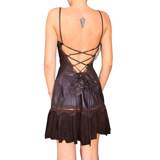 French VTG bare back leather dress