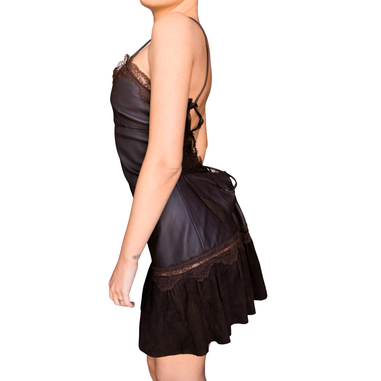 French VTG bare back leather dress