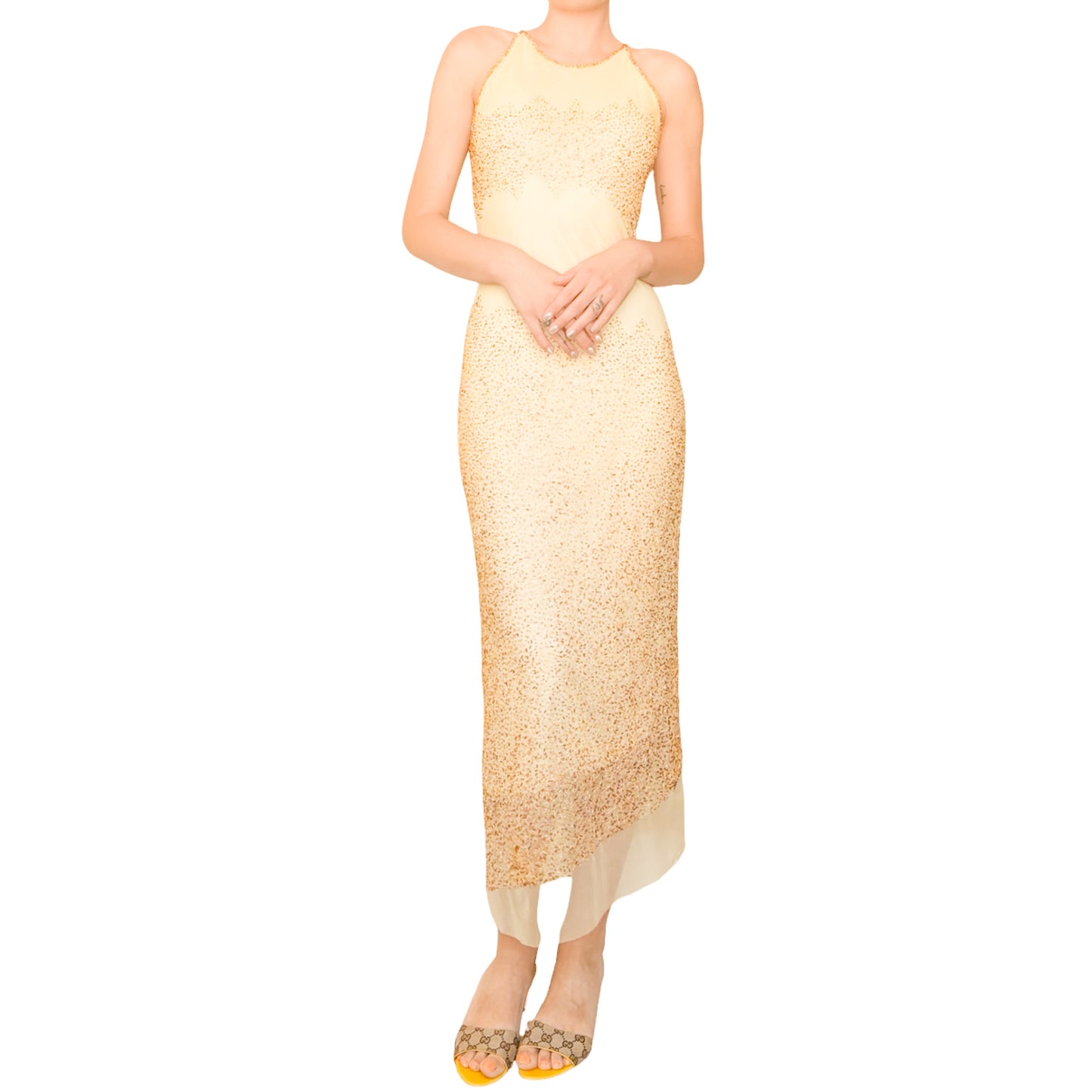 Italian Luxury Designer VTG golden mesh beaded dress