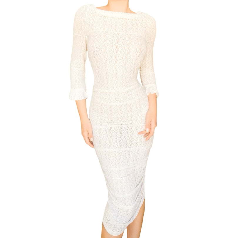 D&G 2006 Ivory Stretch Lace Bodycon Dress - Runway