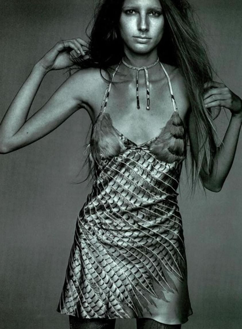 Roberto Cavalli 1999 feather stretchy dress - documented