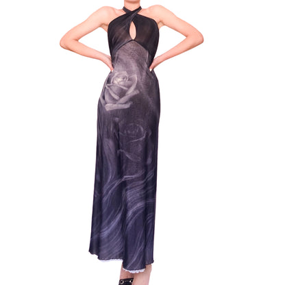 Roberto Cavalli 2000 Smoke & Roses Gown