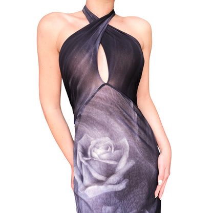 Roberto Cavalli 2000 Smoke & Roses Gown