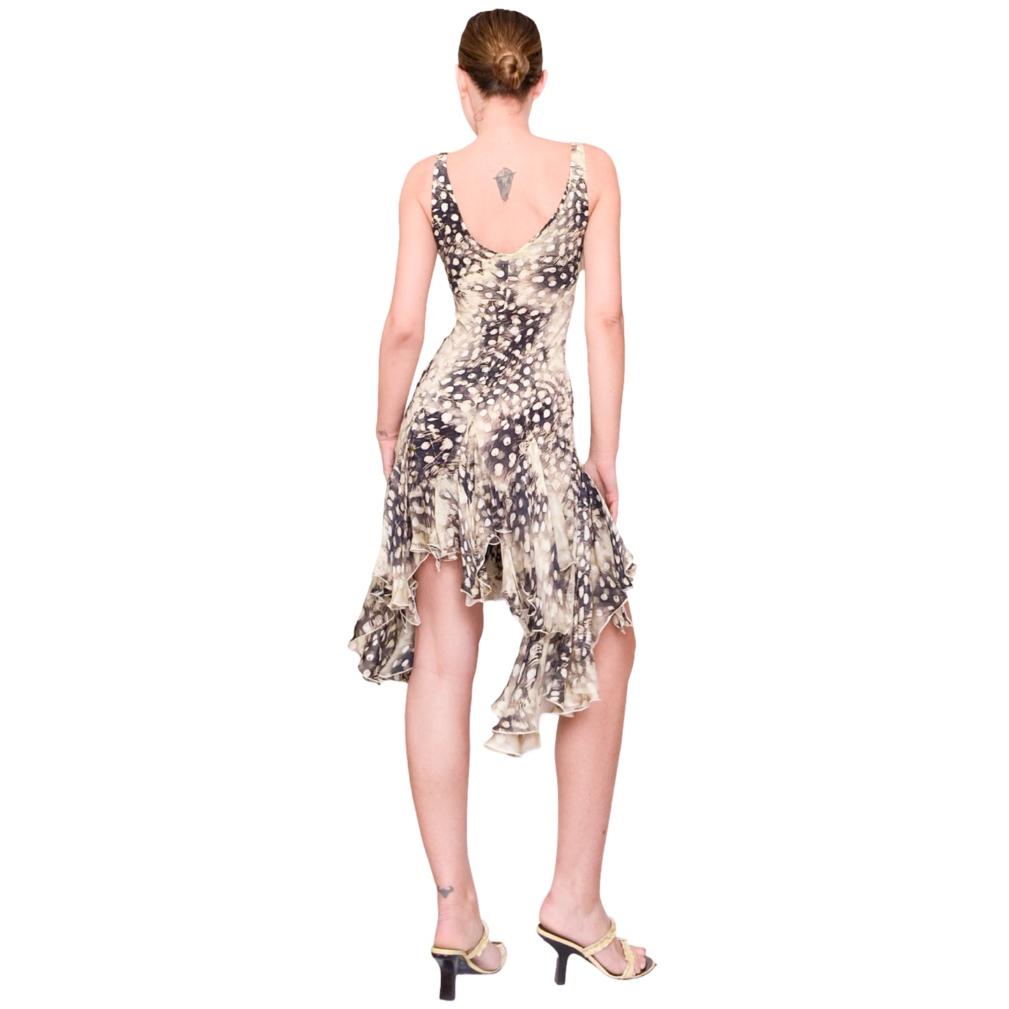 Roberto Cavalli S/S 2004 silk feather print dress