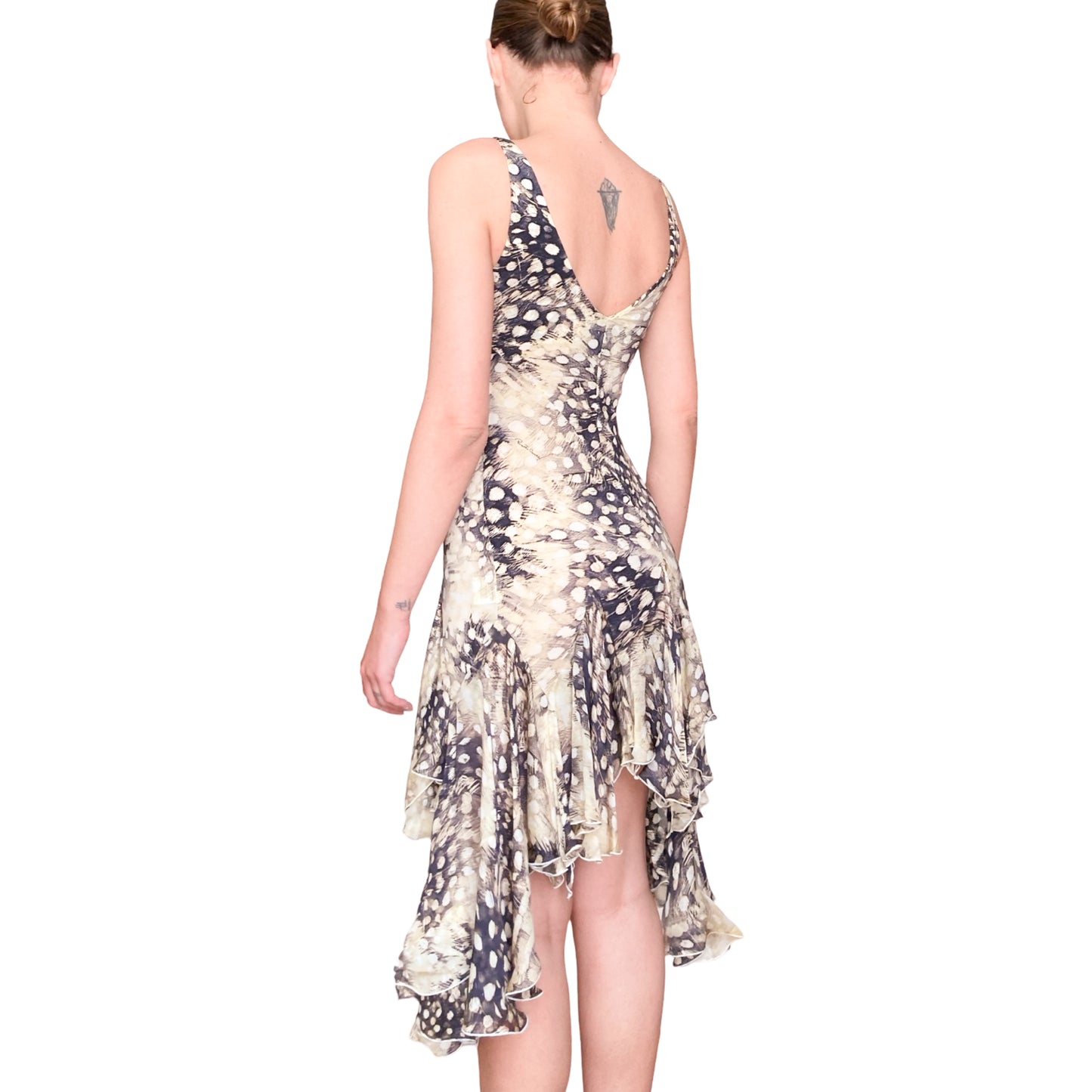 Roberto Cavalli S/S 2004 silk feather print dress