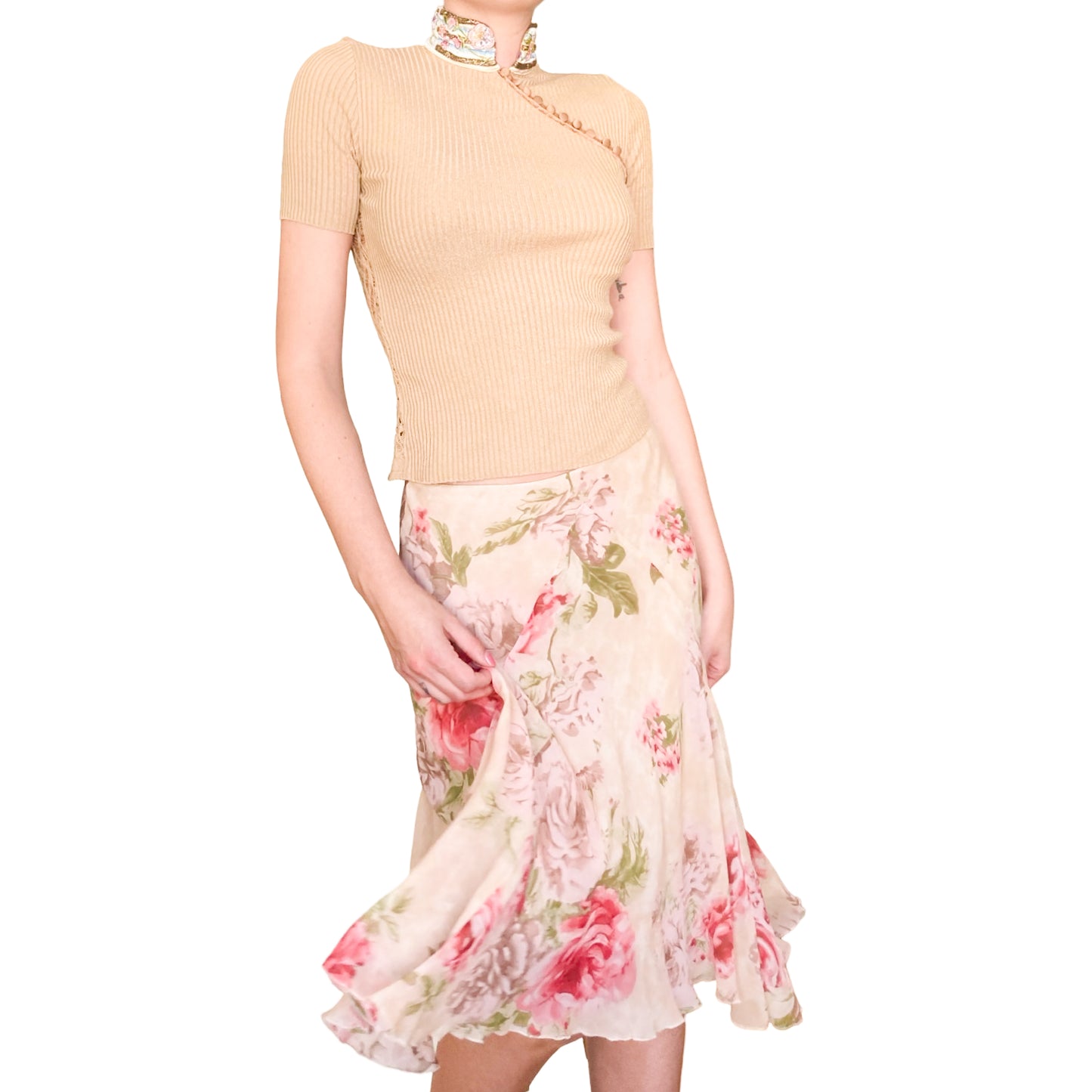 Blumarine F/W 2002 runway silk floral skirt