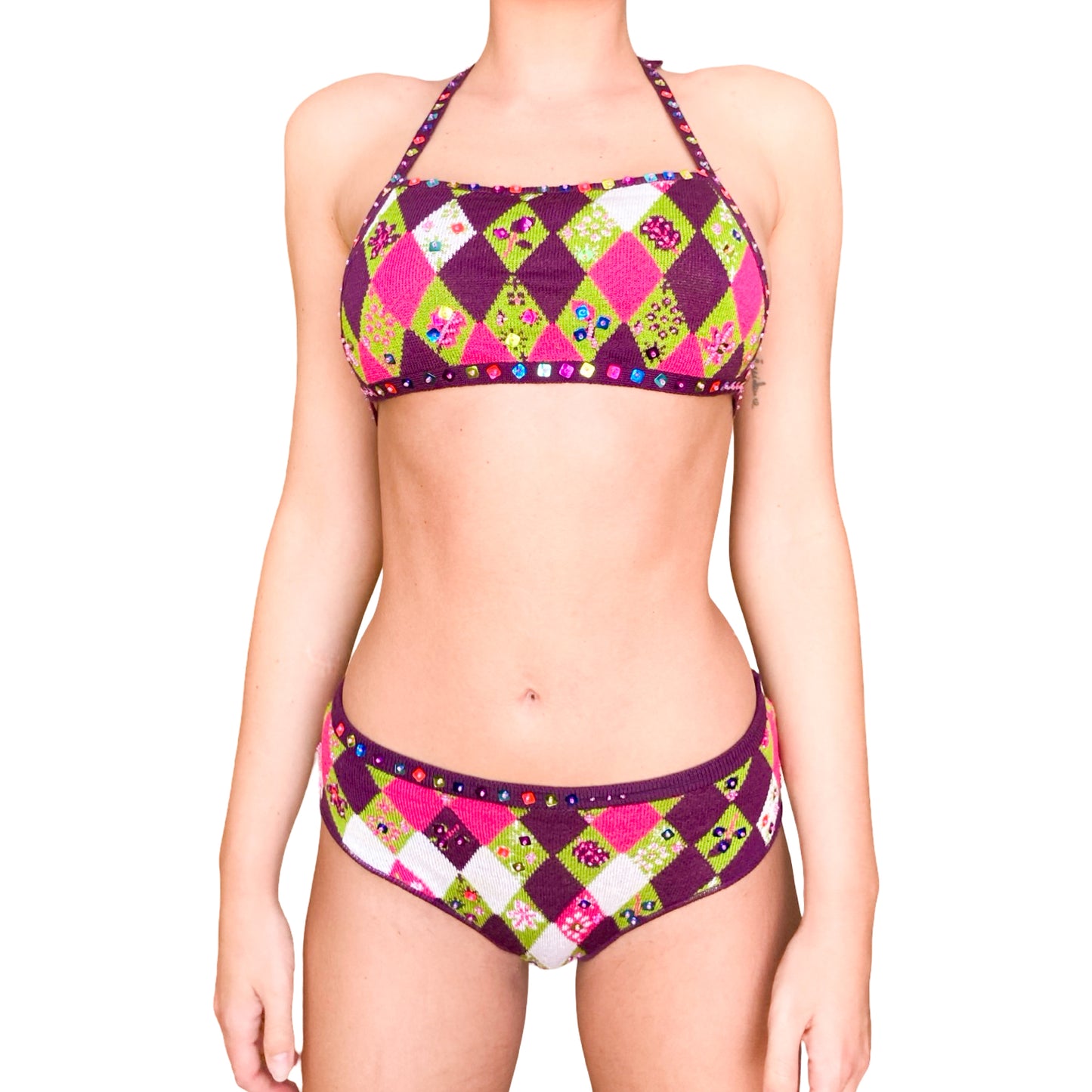 Christian Lacroix 90's Harlequin Crochet Bikini