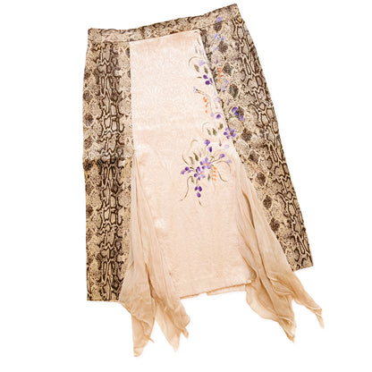 Italian VTG snake print skirt with hand-painted florals and silk inserts