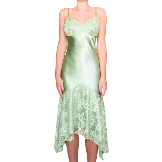 Italian designer 90's liquid satin mint gown
