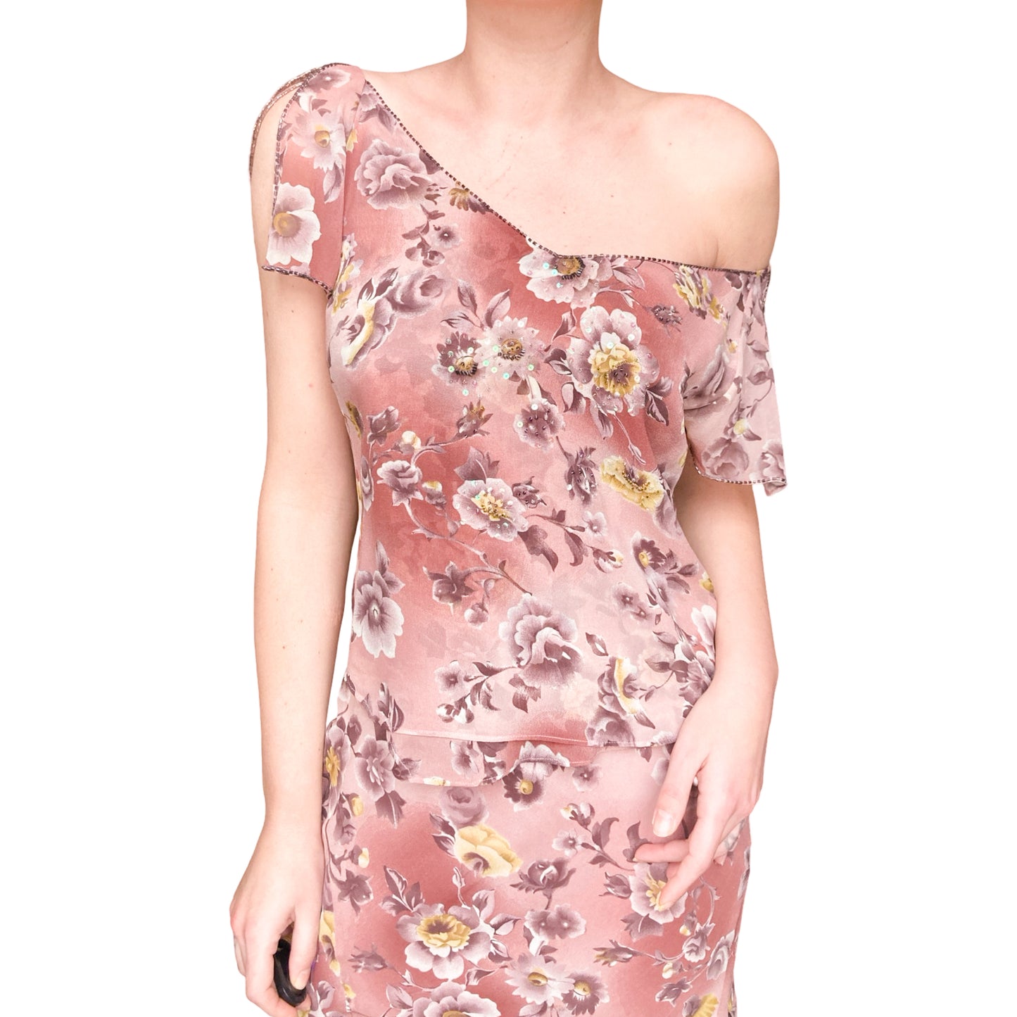 Italian Designer 2000's sepia floral beaded set