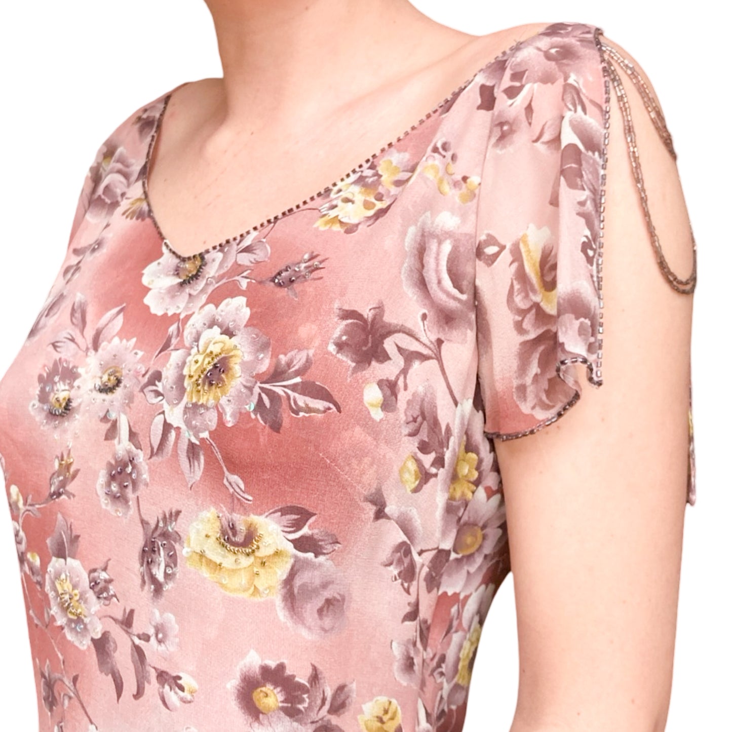 Italian Designer 2000's sepia floral beaded set