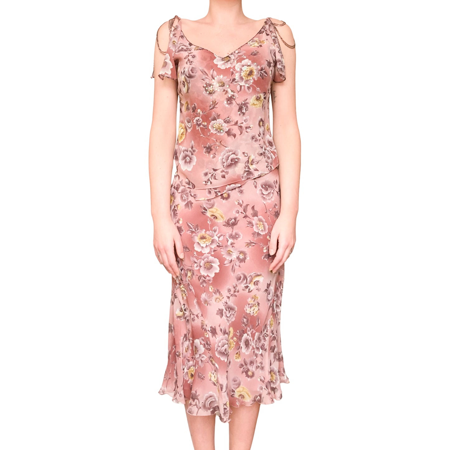 Italian Designer 2000's sepia floral beaded set