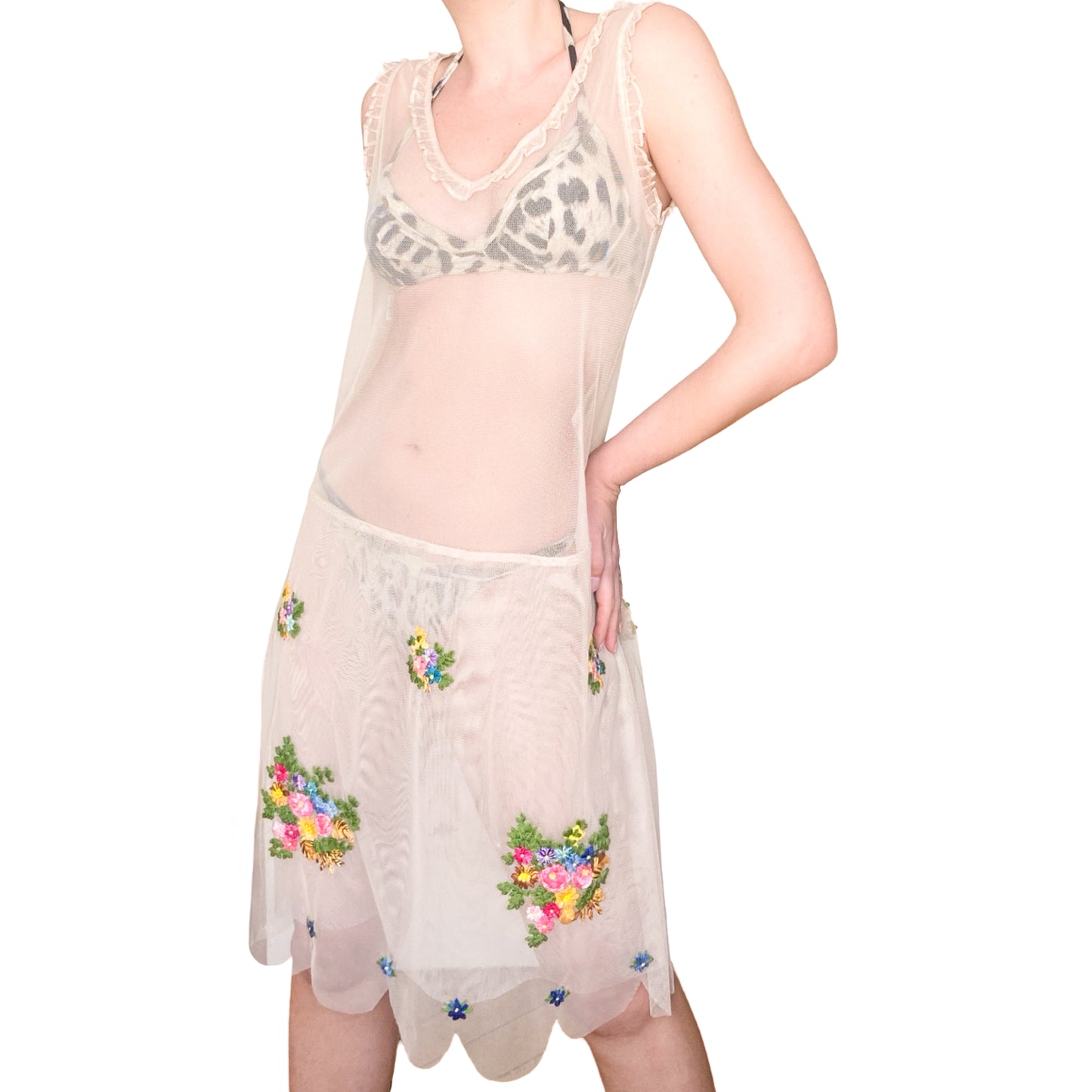 Moschino S/S 2000 Leopard Embroidered Mesh Dress - Campaign