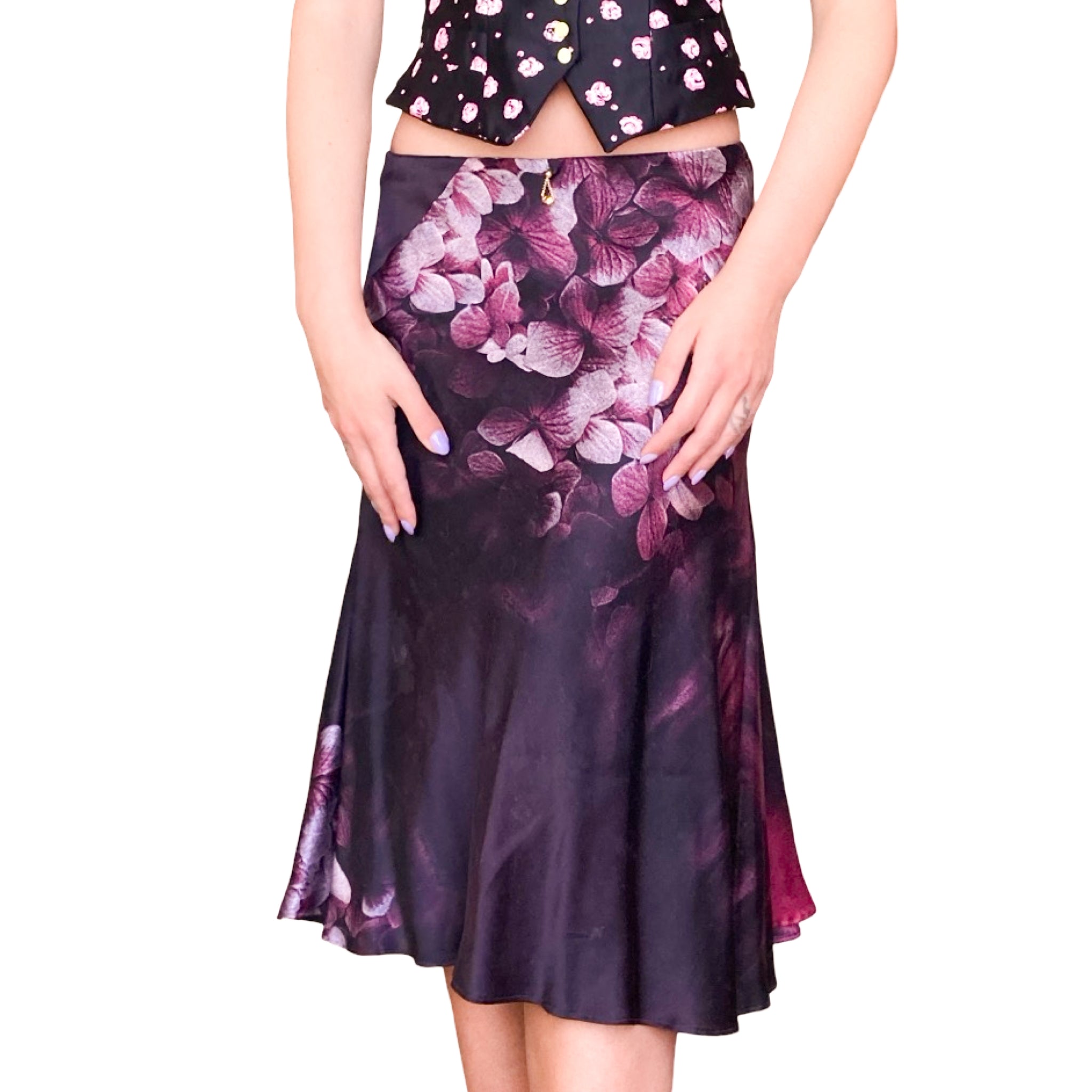 Roberto Cavalli F/W 2000 floral print silk skirt