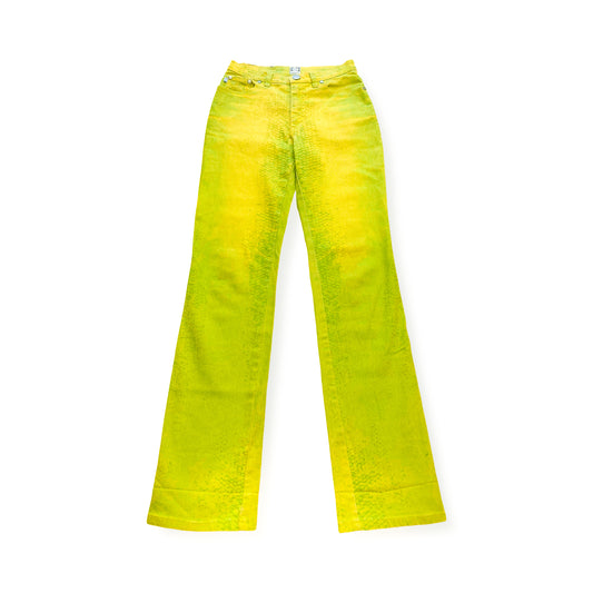 Roberto Cavalli 90s Acid Green Snake Print Jeans