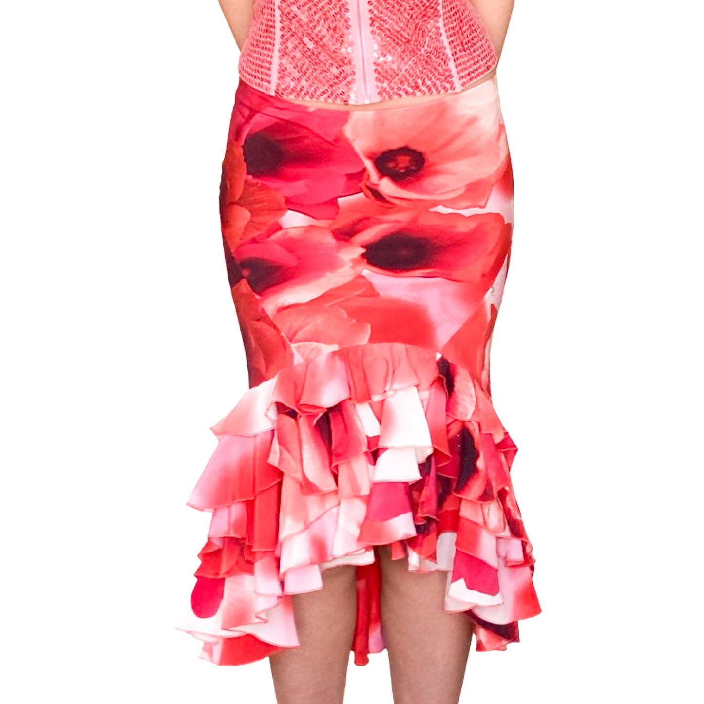 Roberto Cavalli 2002 Poppies silk Skirt -  runway