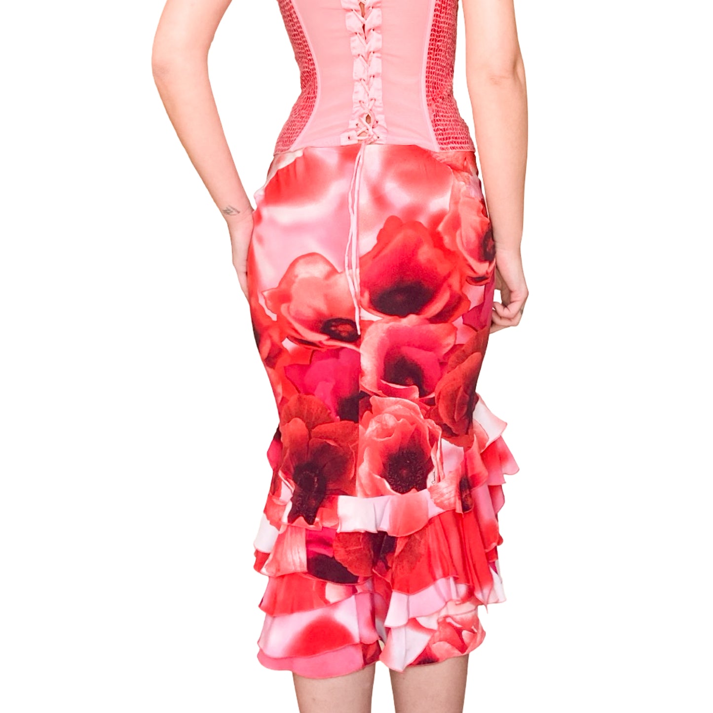 Roberto Cavalli 2002 Poppies silk Skirt -  runway