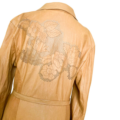 Roberto Cavalli S/S 2003 Tan Crinkled Leather Jacket with Floral Perforations