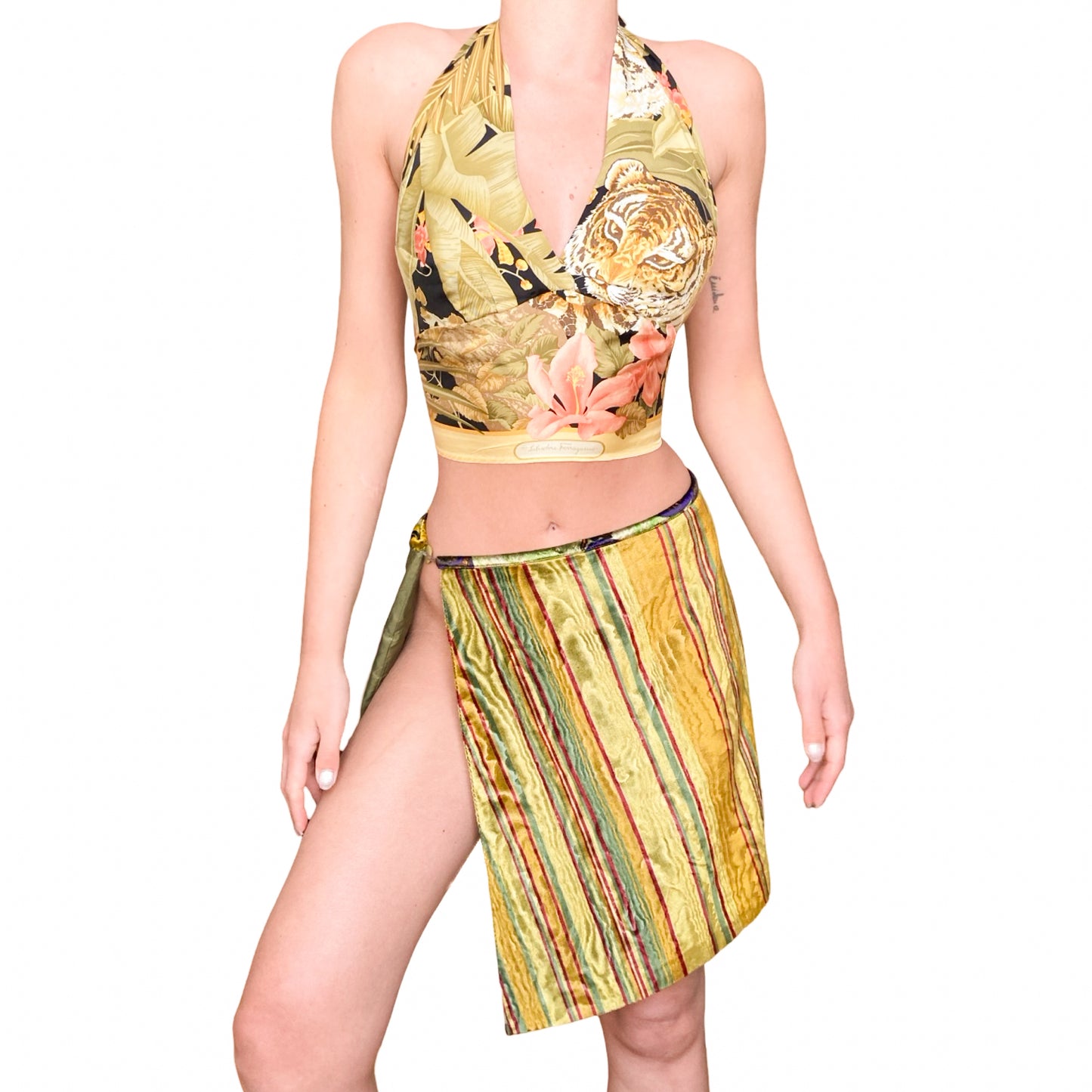 Salvatore Ferragamo "Jungle" silk wrapped vintage top