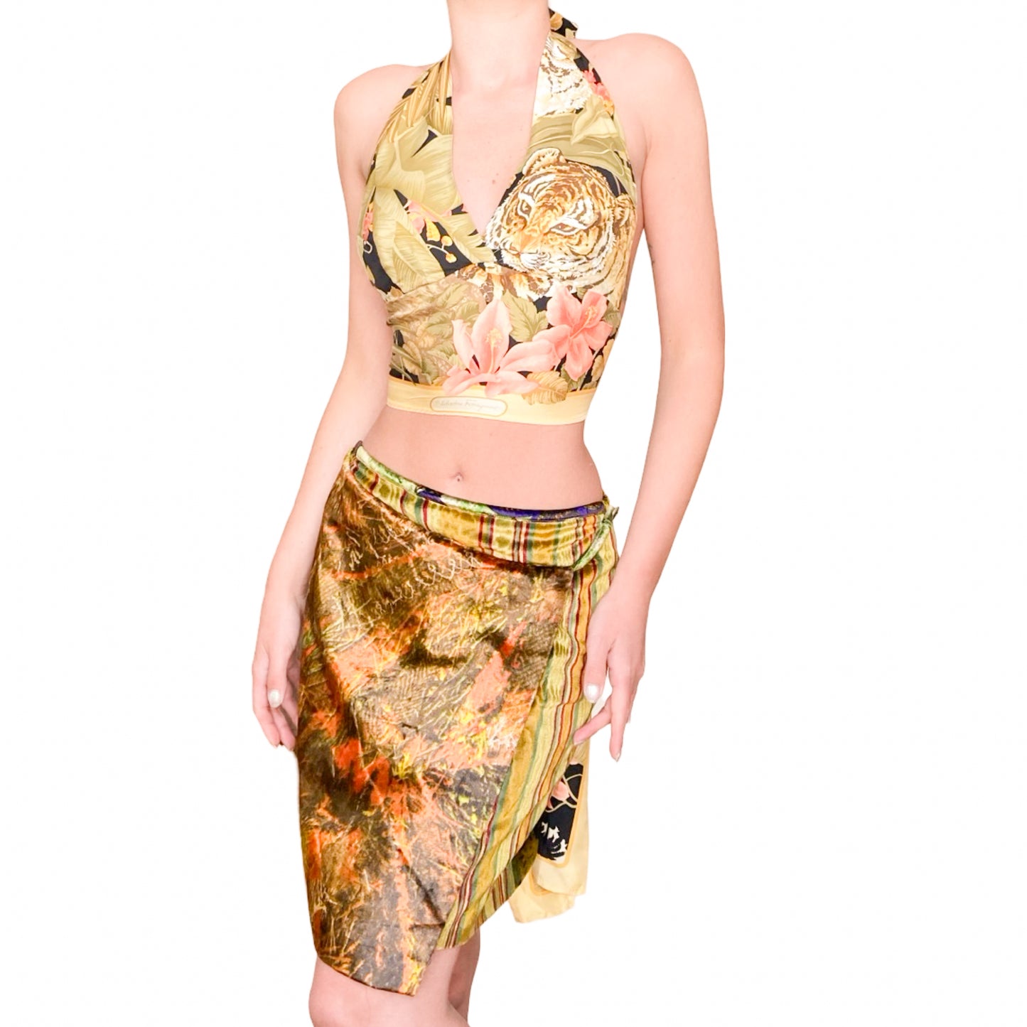 Salvatore Ferragamo "Jungle" silk wrapped vintage top