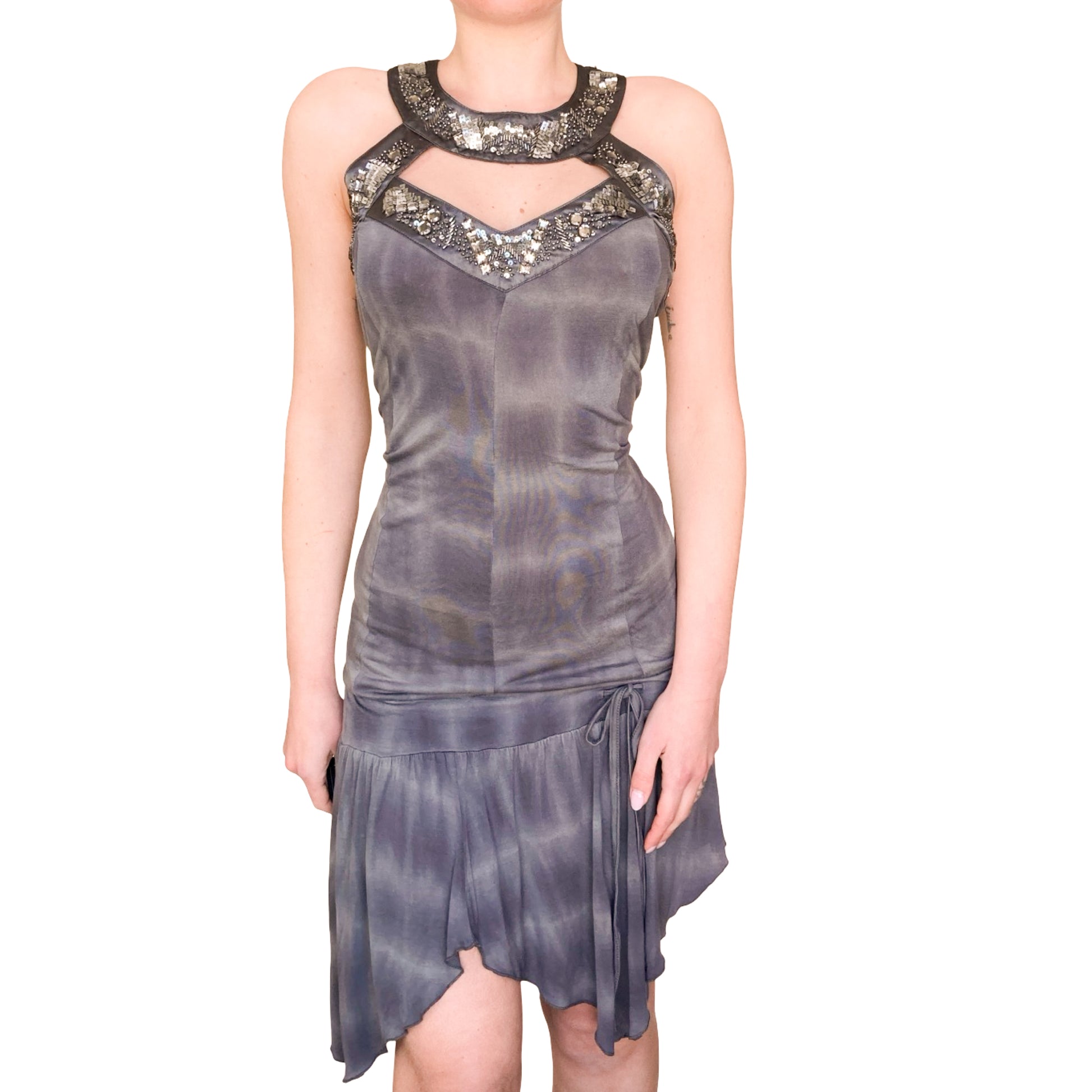 y2k cut out dress MISSGUIDED Y2K Futuristic Sequin Cut-Out Halter Neck Backless Bodycon Mini DressMISSGUIDED