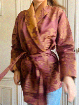 Handmade 70's Raw Silk Jacquard Kimono