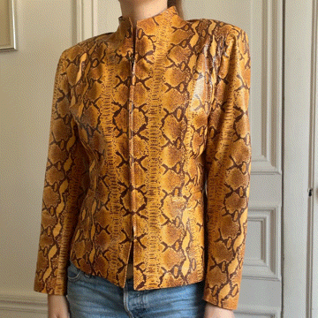 Spanish Designer VTG Python-Effect Patent Leather Jacket