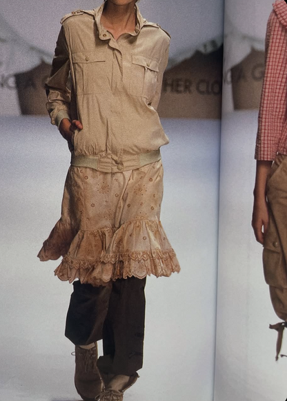 Moschino 2002 Ivory Eyelet Ruffle Skirt - Runway