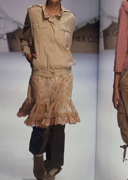 Moschino 2002 Ivory Eyelet Ruffle Skirt - Runway
