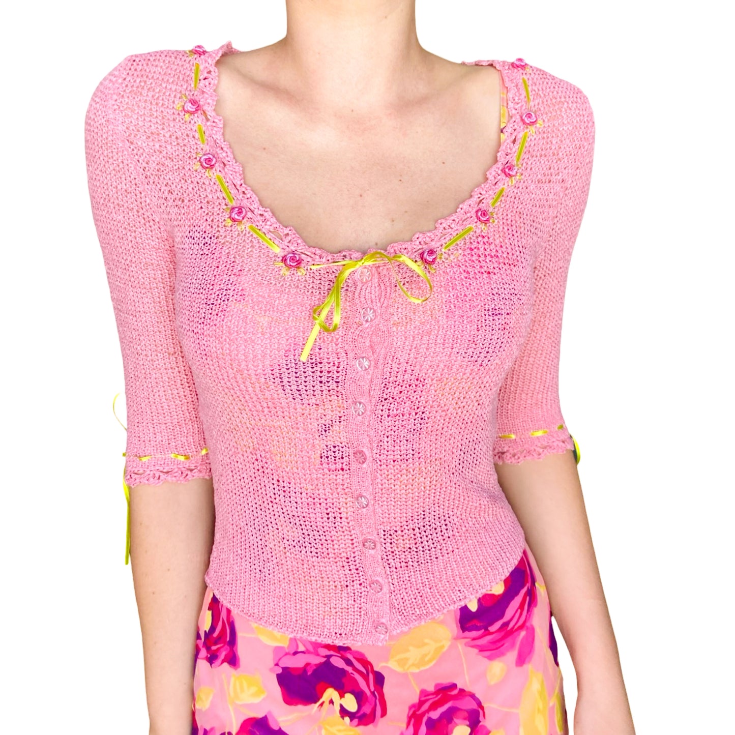 Betsey Johnson S/S 2001 silk dress & matching knit cardi ( set )