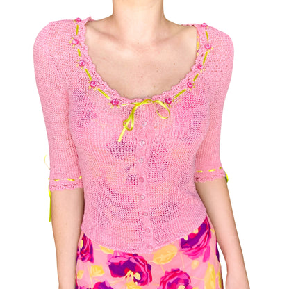 Betsey Johnson S/S 2001 silk dress & matching knit cardi ( set )