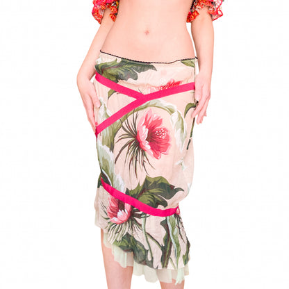 Voyage 2003 silk floral bondage skirt - runway