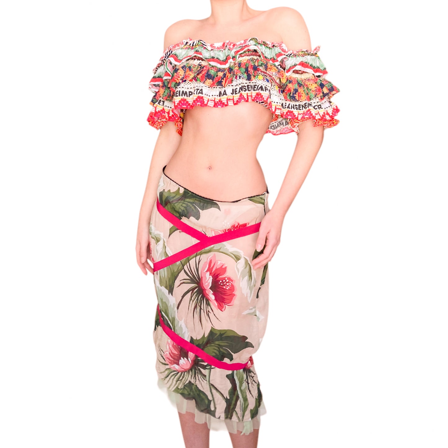 Voyage 2003 silk floral bondage skirt - runway