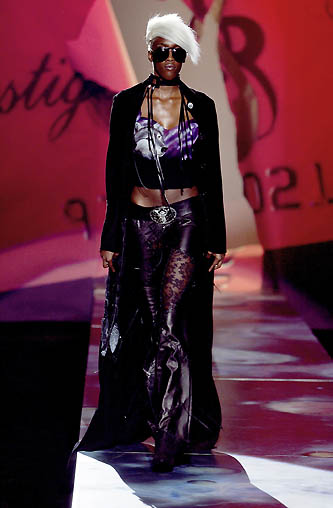 Voyage F/W 2002 leather & lace pants (runway)