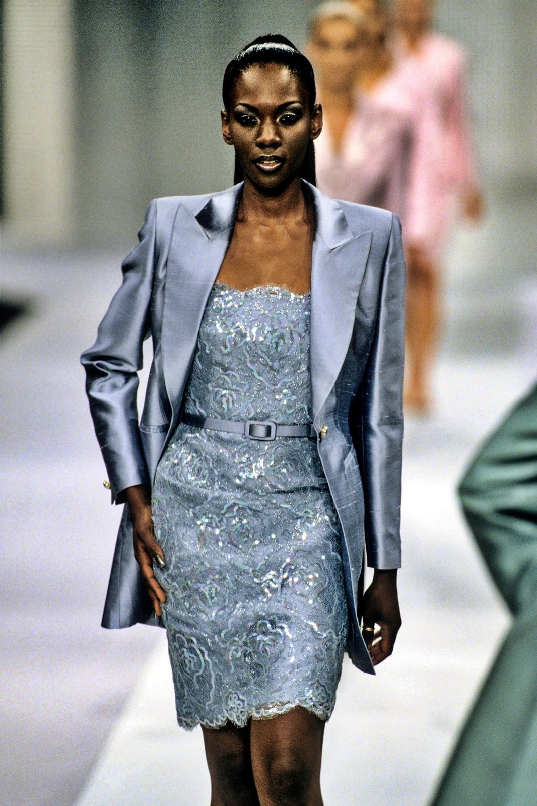 Escada 1999 silver metallic embroidered skirt - runway