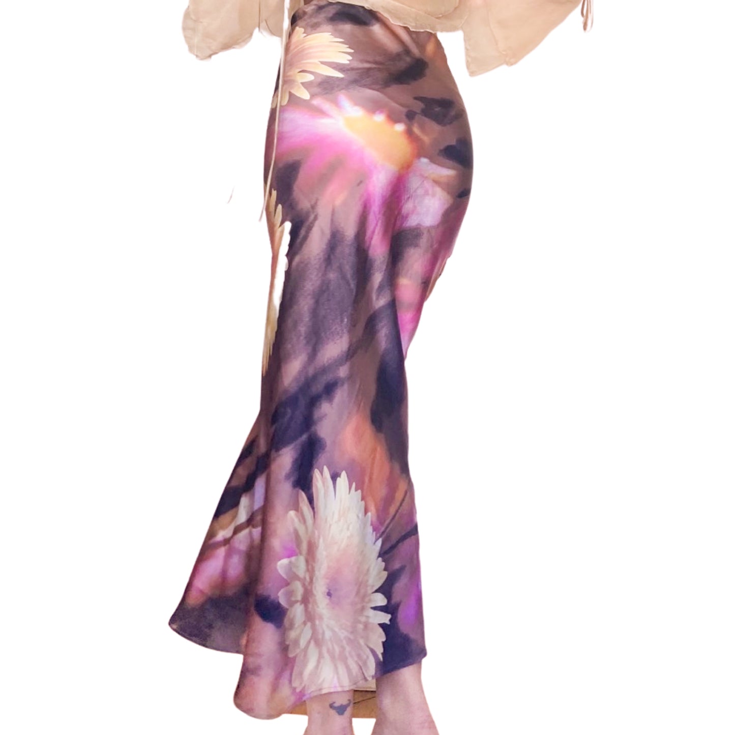 Roberto Cavalli S/S 1999 runway blossom silk skirt