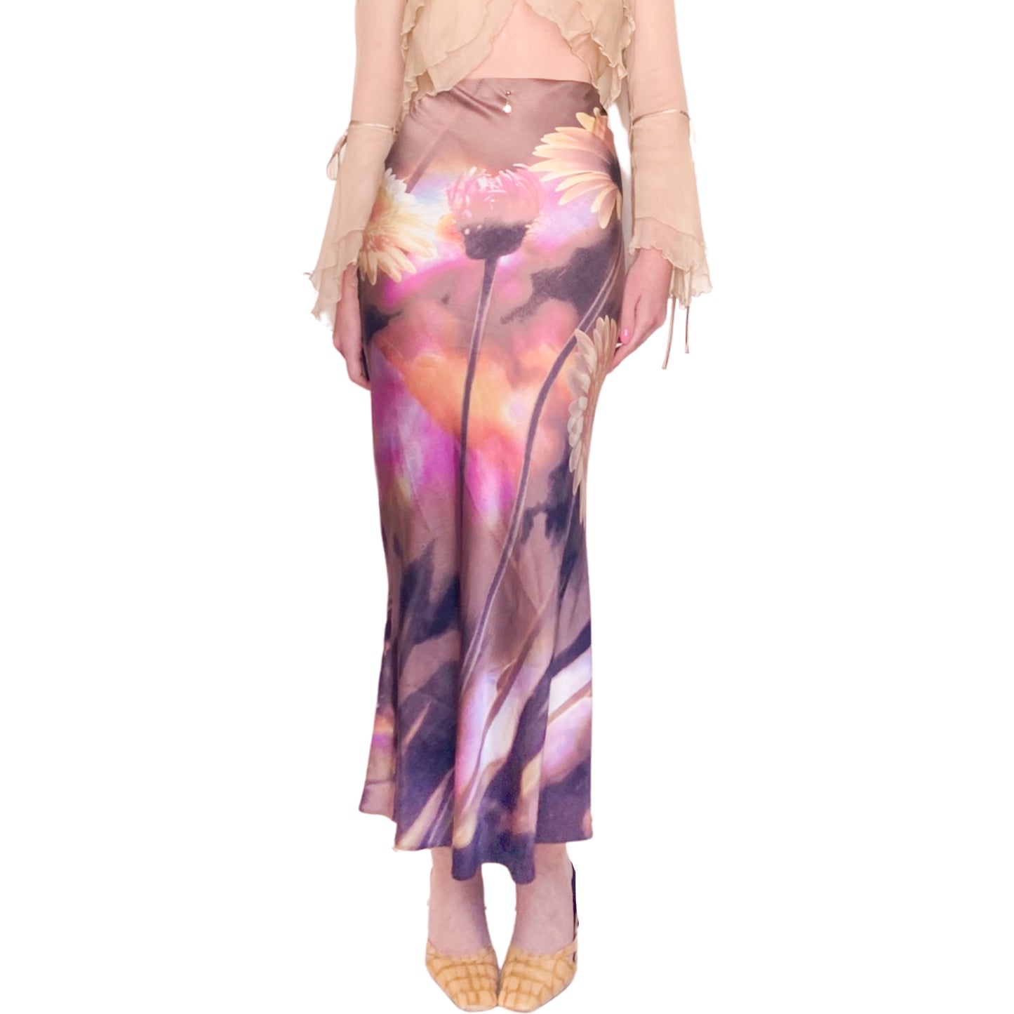 Roberto Cavalli S/S 1999 runway blossom silk skirt