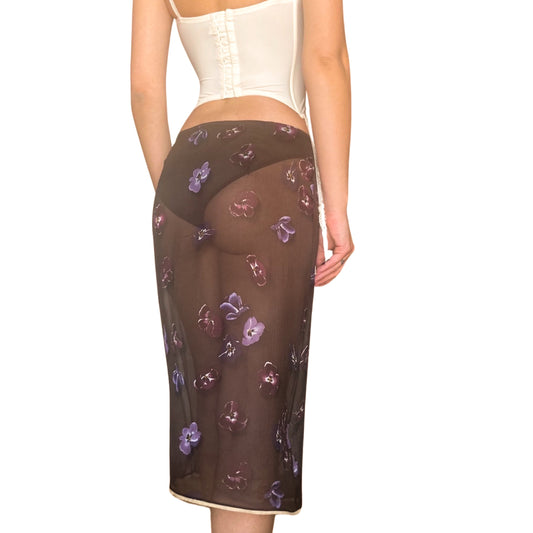 PRADA F/W 2000 violet flowers silk skirt